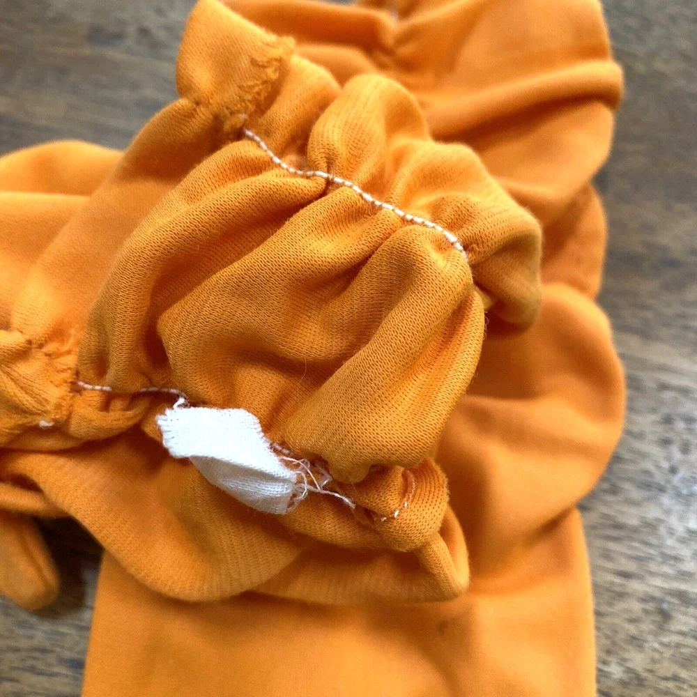 Vintage Dressy Orange Stretch Textile Gloves Ruched Elastic Wrist One Size 1960s